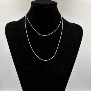 Tubular Smooth Double Rope Necklace Silver Tone Moveable Pendants